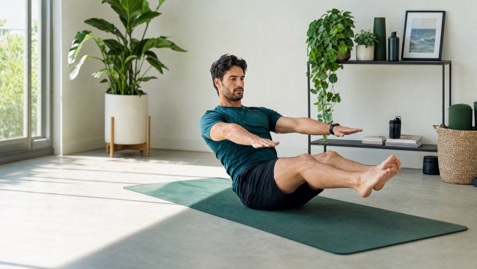 Man doing a private home workout